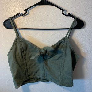 AERIE Structured Green Tank Crop Top w/ Front Tie